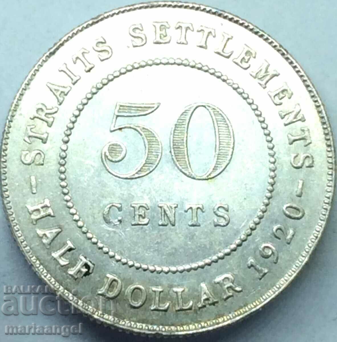 50 цента 1920 Стрейтс Сетлемент Джордж V сребро