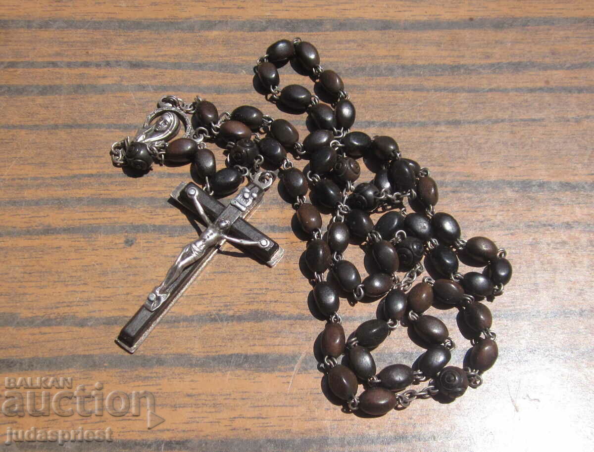 antique catholic silver rosary and tiger eye necklace