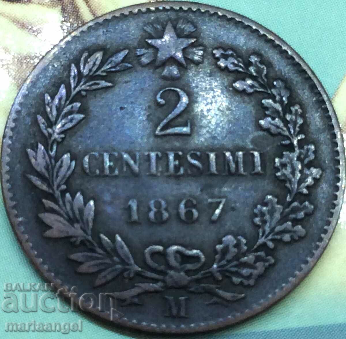 2 centesimi 1867 M Italia Milan Victor Emmanuel II 4