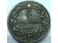 2 centesimi 1867 M Italia Milan Victor Emmanuel II 4