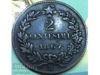 2 centesimi 1867 M Italia Milan Victor Emmanuel II 4