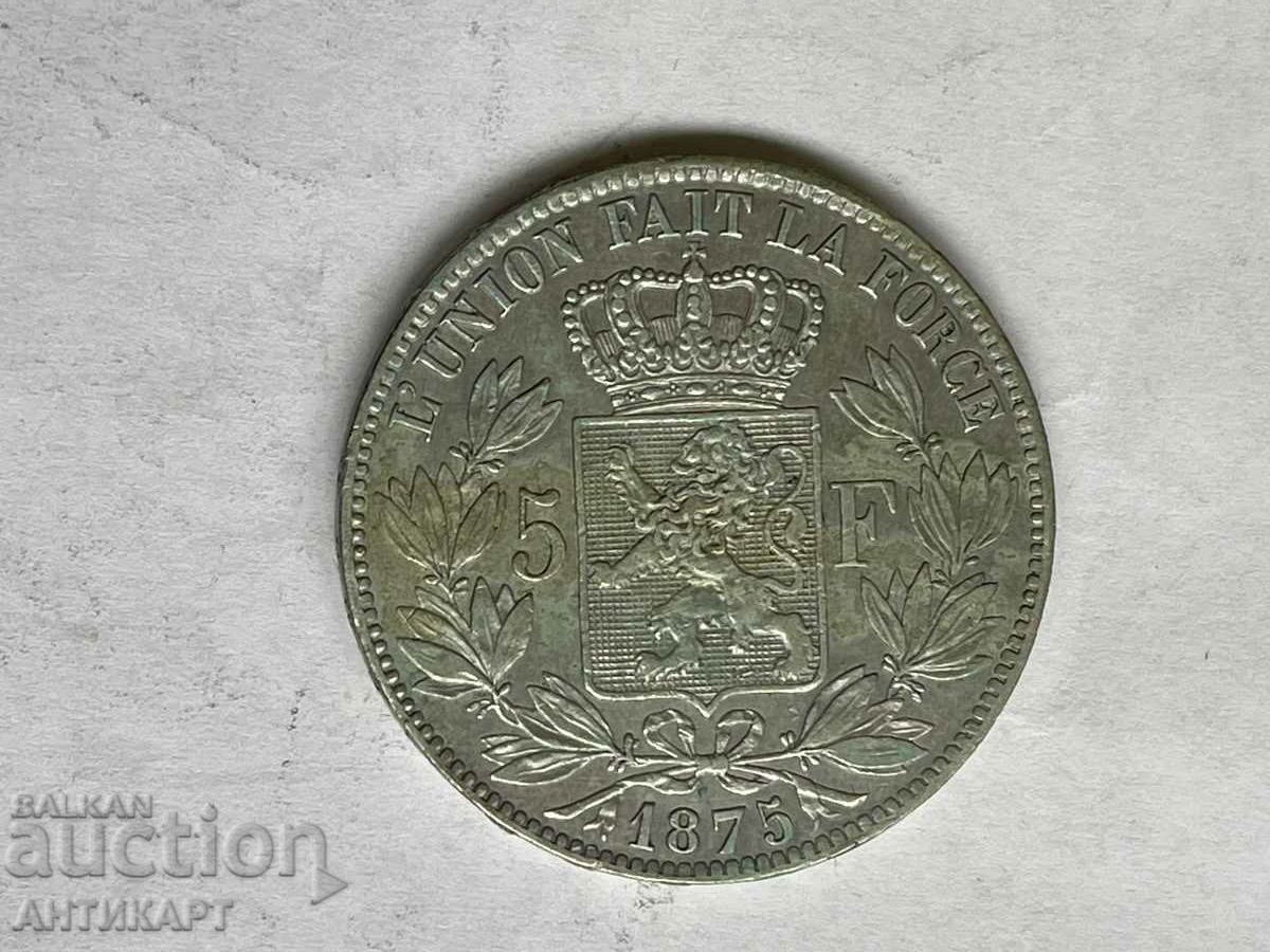 сребърна монета 5 франка Белгия 1875 сребро