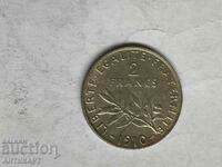 silver coin 2 francs France 1910 silver
