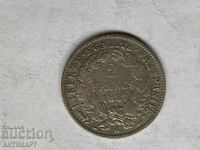 monedă de argint 2 franci Franța 1887 argint