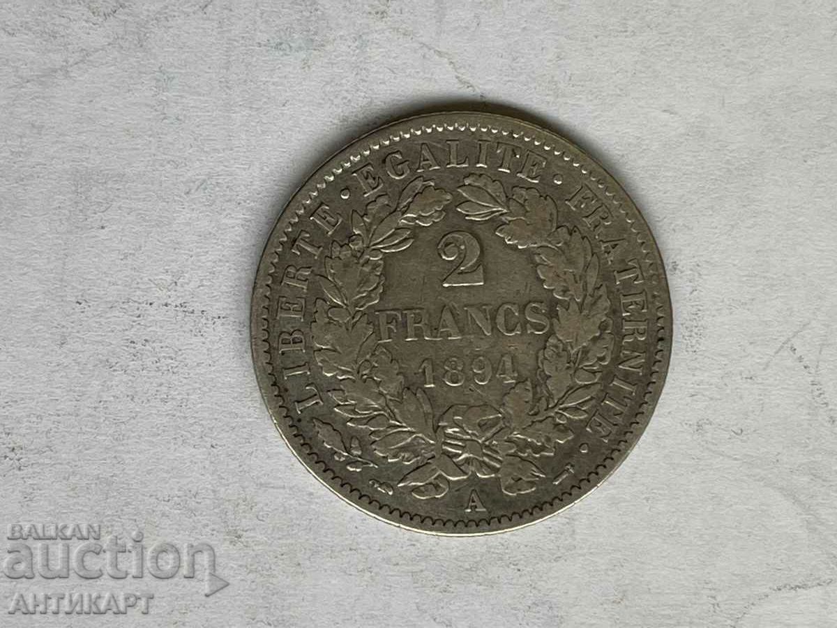 сребърна монета 2 франка Франция 1894 сребро