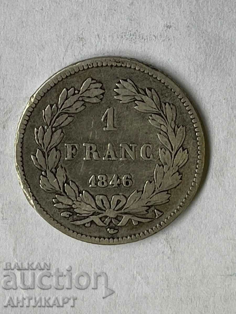 monedă de argint 1 franc Franța 1846 argint