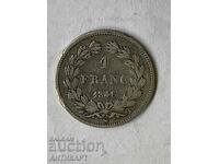 сребърна монета 1 франк Франция 1846 сребро