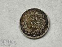 сребърна монета 25 сантима Франция 1845 сребро