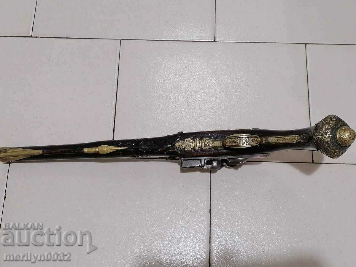 Кремъчен пищов 50см османски пистолет със сребърни набивки - 7