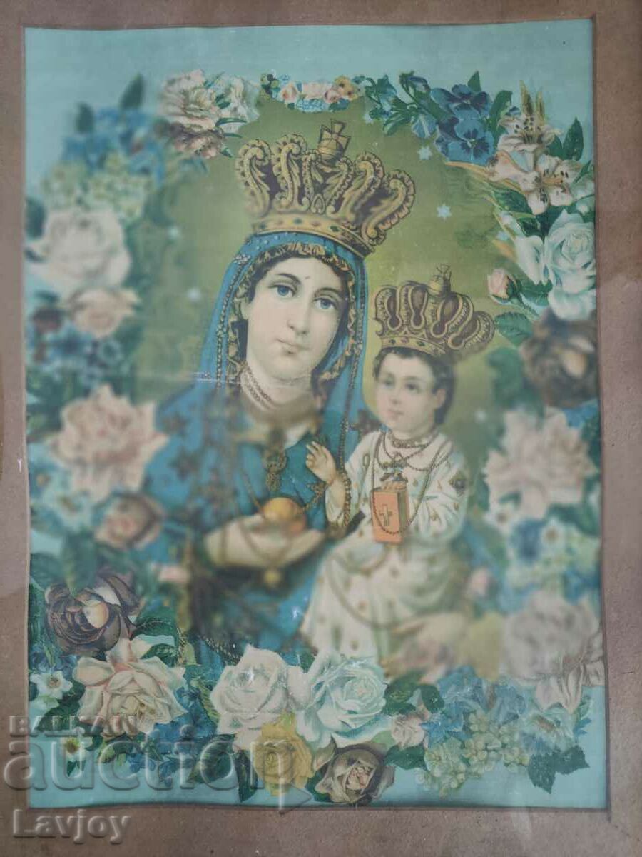 Veche Icoană Rusă* Fecioară cu Pruncul * Litografia cu preț 120.00 BGN | € 61.36