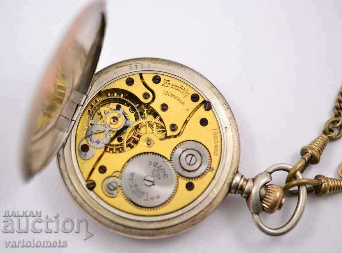 Zenith silver pocket watch with lids, gold plating - works - 5 Zenith silver pocket watch with lids, gold plating - works - 5