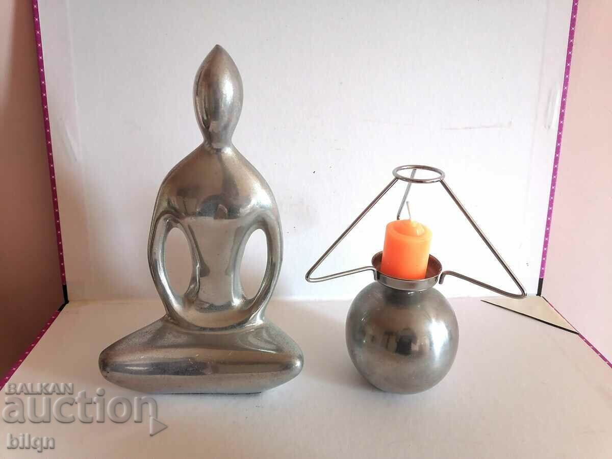 Great Set of Metal Plastics and Candlestick