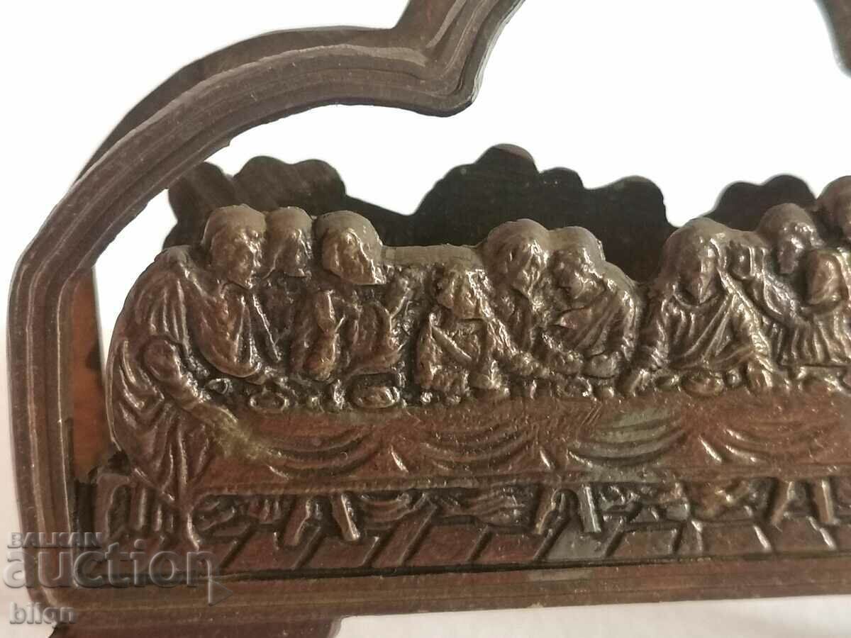 Auction  Beautiful Old Bronze Napkin Holder - The Last Supper