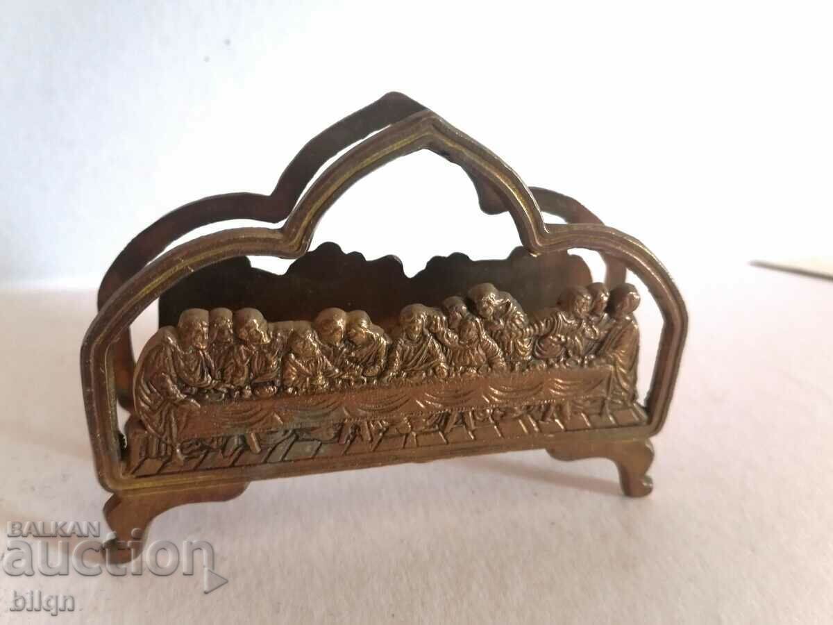 Beautiful Old Bronze Napkin Holder - The Last Supper - 6