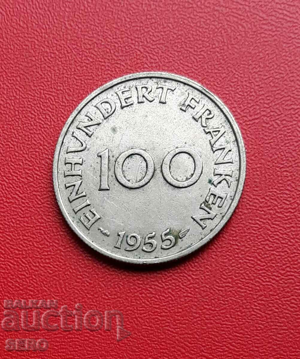 Германия-Саарланд/съюзническата окупация/-100 франка 1955