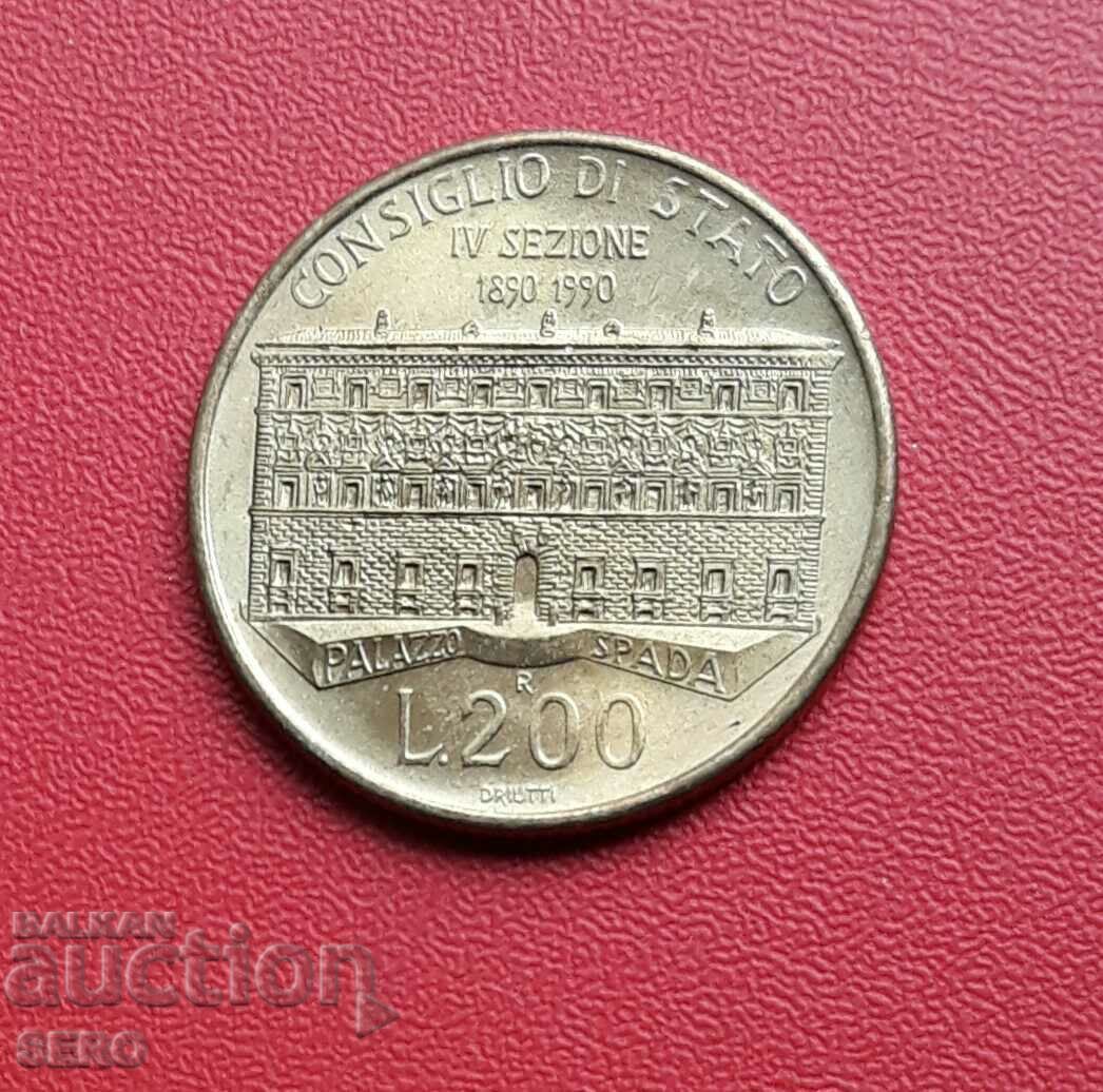 Italia-200 lire 1990-100 ani Consiliul de Stat al Italiei
