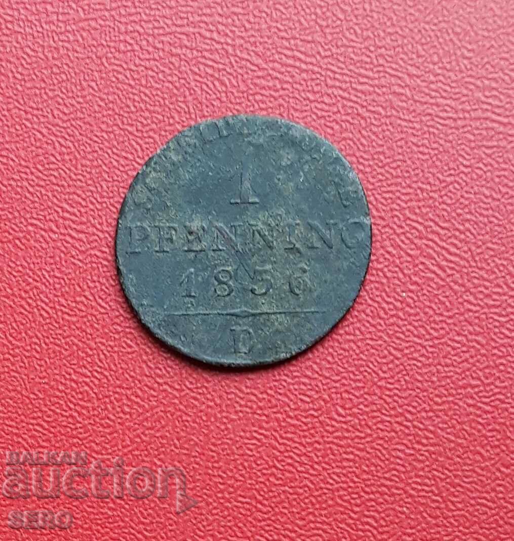 Германия-Пусия-1 пфениг 1836 D-Дюселдолф-рядка монетарница