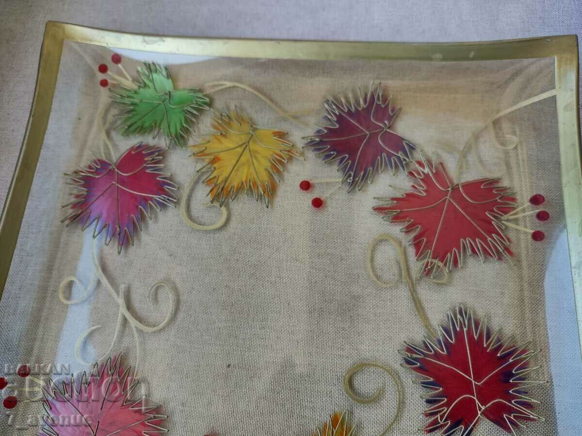 Декоративна чиния, стъкло с емайл, стара оригинална 22/22 см - 5 Декоративна чиния, стъкло с емайл, стара оригинална 22/22 см - 5