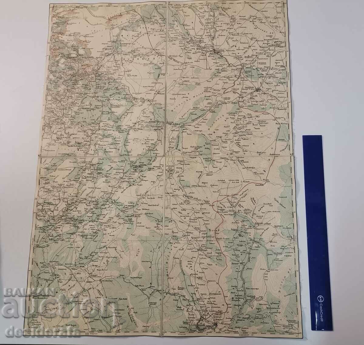 Old Austrian military map of Prizren with price 100.00 BGN | € 51.13 Old Austrian military map of Prizren with price 100.00 BGN | € 51.13
