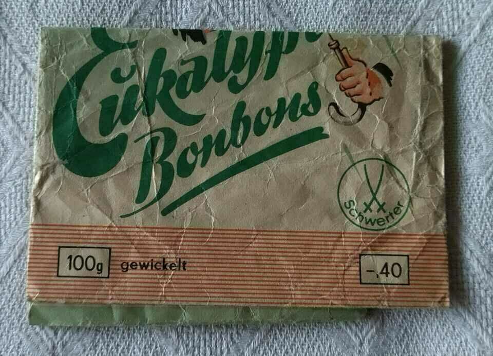 EUKALYPTUS BONBONS DRESDEN CHOCOLATE FACTORY GERMANY WRAPPER with price 9.00 BGN | € 4.60 EUKALYPTUS BONBONS DRESDEN CHOCOLATE FACTORY GERMANY WRAPPER with price 9.00 BGN | € 4.60