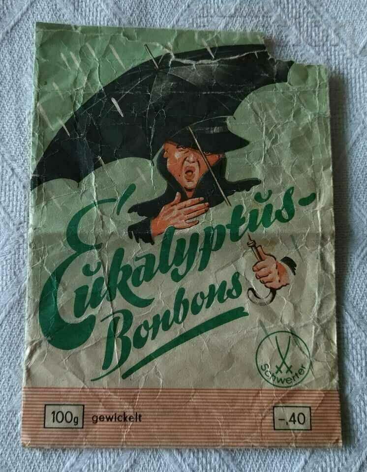 EUKALYPTUS BONBONS DRESDEN CHOCOLATE FACTORY GERMANY WRAPPER