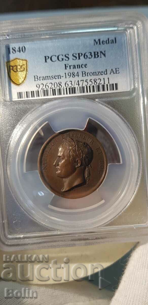 Auction SP 63BN Rare Bronze French Medal Napoleon Bonaparte 1840. Auction SP 63BN Rare Bronze French Medal Napoleon Bonaparte 1840.