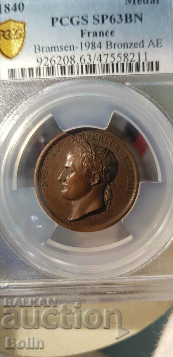 SP 63BN Rare Bronze French Medal Napoleon Bonaparte 1840.