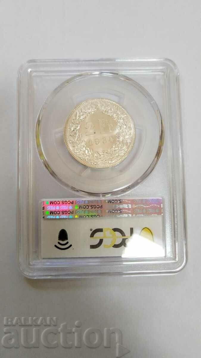 Ελβετία 2 Φράγκα 1964 PCGS MS 64 με τιμή 140.00 BGN | € 71.58 Ελβετία 2 Φράγκα 1964 PCGS MS 64 με τιμή 140.00 BGN | € 71.58