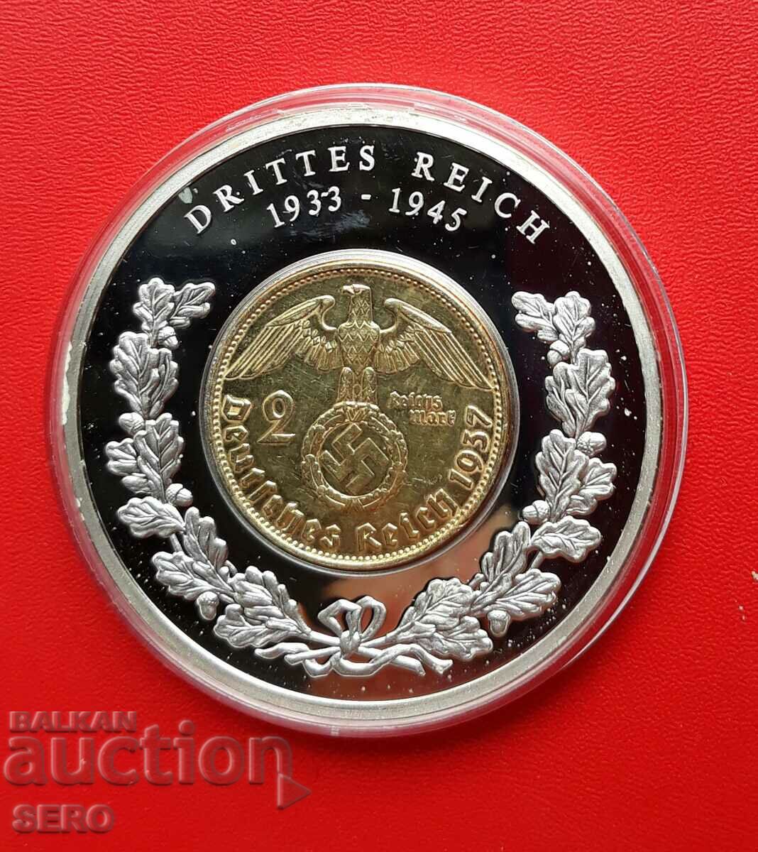 Германия-медал с монета 2 марки 1937 Е-сребърна