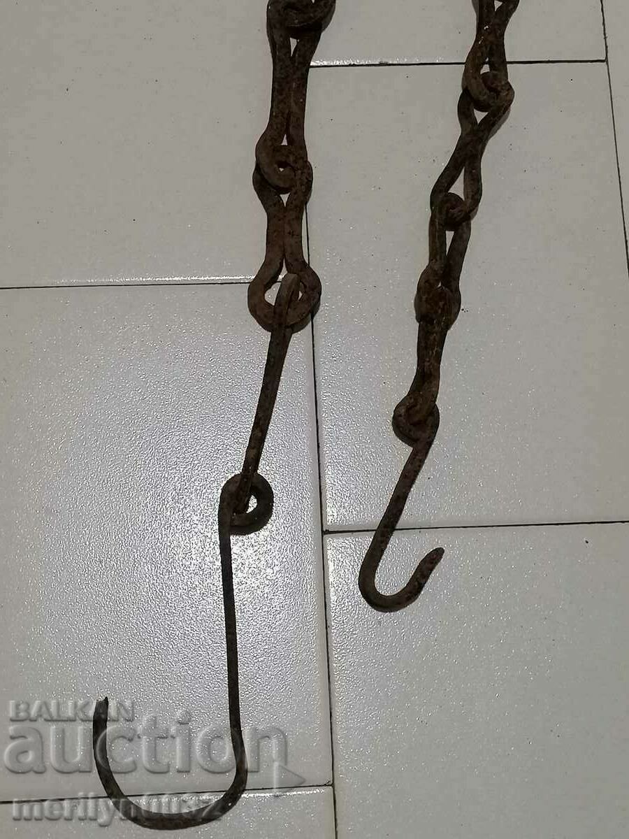 Παράδοση Παλιά αλυσίδα από σφυρήλατο σίδερο με γάντζο, αλυσίδα με γάντζο εστίας