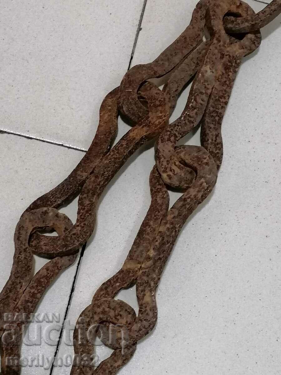 Παλιά αλυσίδα από σφυρήλατο σίδερο με γάντζο, αλυσίδα με γάντζο εστίας - 7