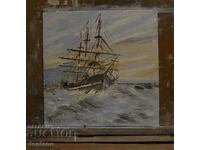 Oil painting - Seascape - Ship in the sea 20/20 cm