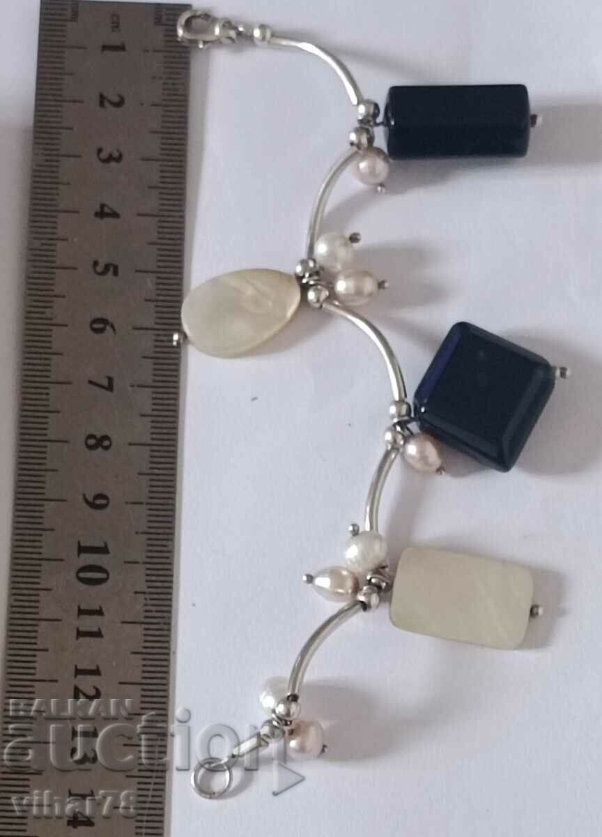 silver bracelet with onyx, mother-of-pearl and pearls with price 149.99 BGN | € 76.69 silver bracelet with onyx, mother-of-pearl and pearls with price 149.99 BGN | € 76.69