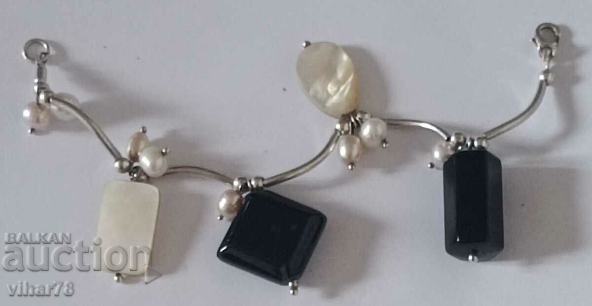 silver bracelet with onyx, mother-of-pearl and pearls
