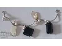 silver bracelet with onyx, mother-of-pearl and pearls