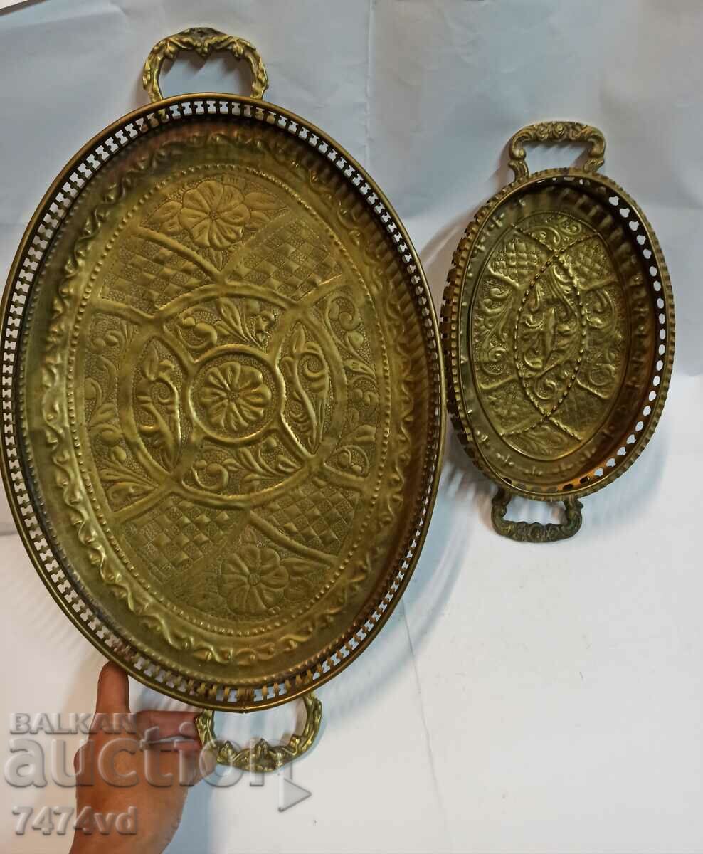 2 ANTIQUE BRONZE TRAYS SMALL AND LARGE