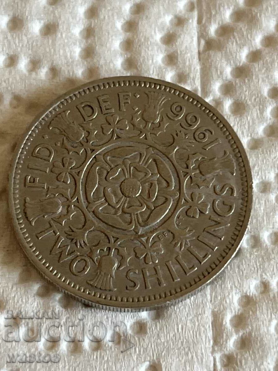 England 1966 two shillings
