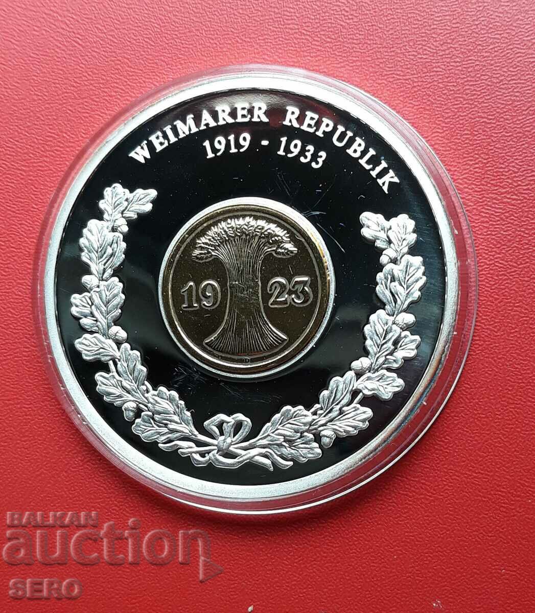 Germania-medalie cu monedă 2 pfennig 1923 D-München