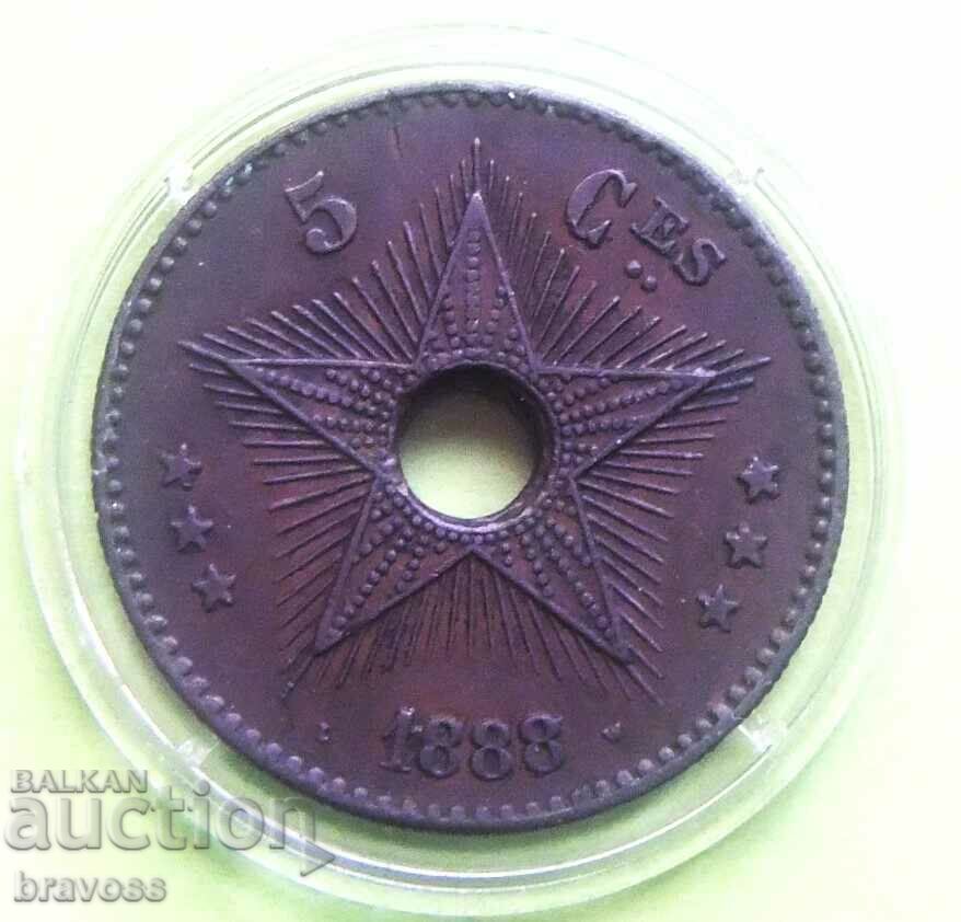 Βελγικό Κονγκό - 5 σεντ 1888 - Από την 1η αγ.