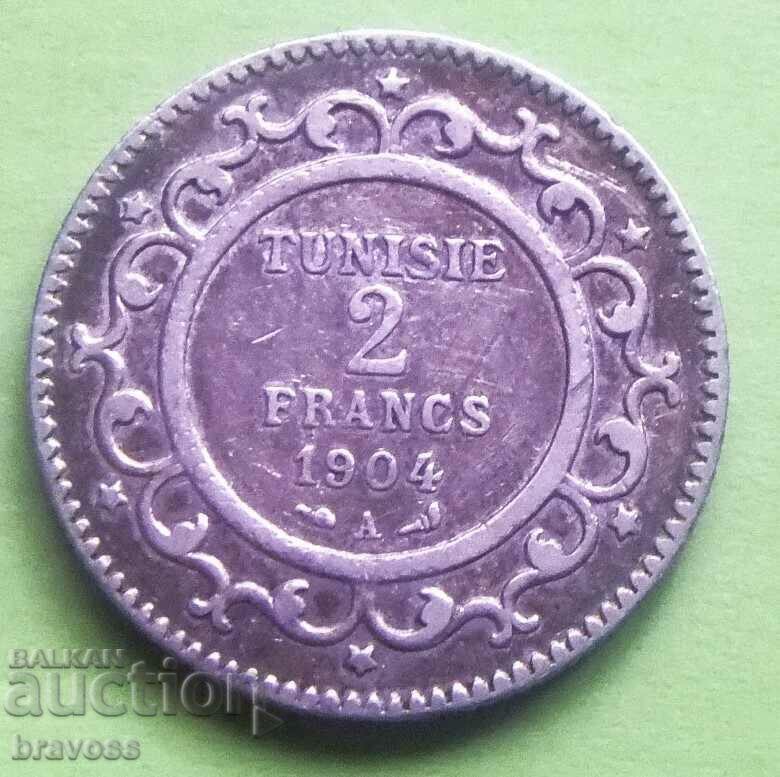 Tunisia - 2 fr. 1904 - Ag - From 1 st.