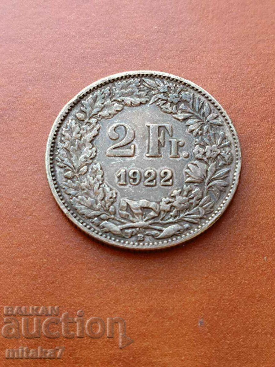 2 francs 1922, Switzerland