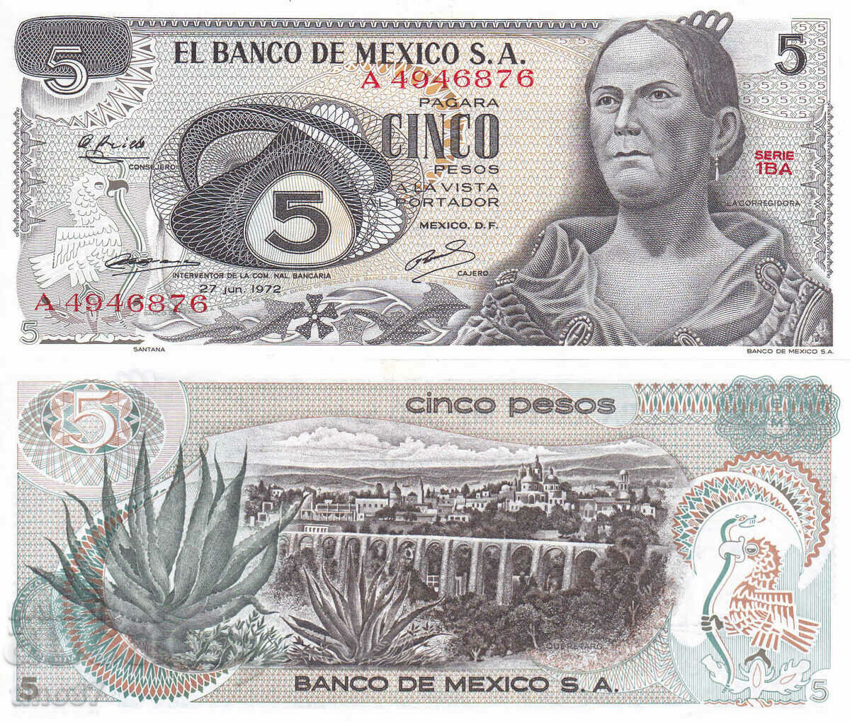 tino37- MEXICO - 5 PESOS - 1972 - AU