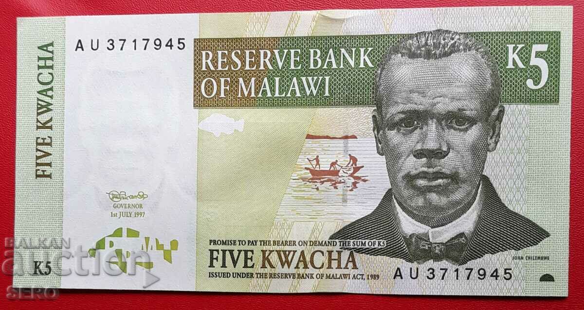 Банкнота-Малави-5 квача 1989