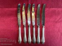Deep silver-plated knives with markings (6 pieces)
