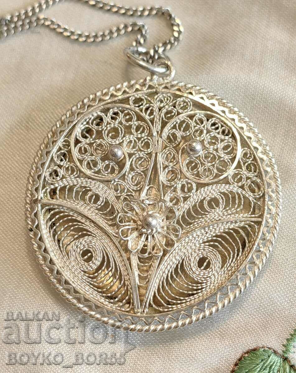 Unique! Antique Filigree Silver Pendant with Enamel and Pearls with price 170.00 BGN | € 86.92