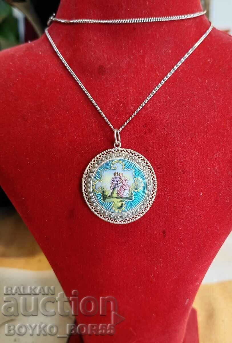 Unique! Antique Filigree Silver Pendant with Enamel and Pearls - 6