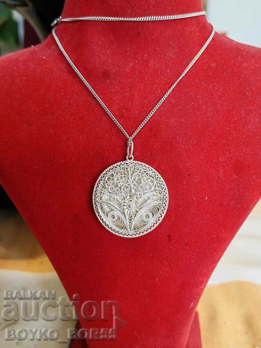 Unique! Antique Filigree Silver Pendant with Enamel and Pearls - 7