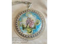 Antique Filigree Silver Medallion with Enamel and Pearls