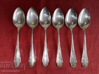 Solid deep silver plated spoons with markings (6 pieces)