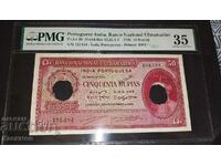 Certified Banknote from Portuguese Colon. India 50 p PMG35